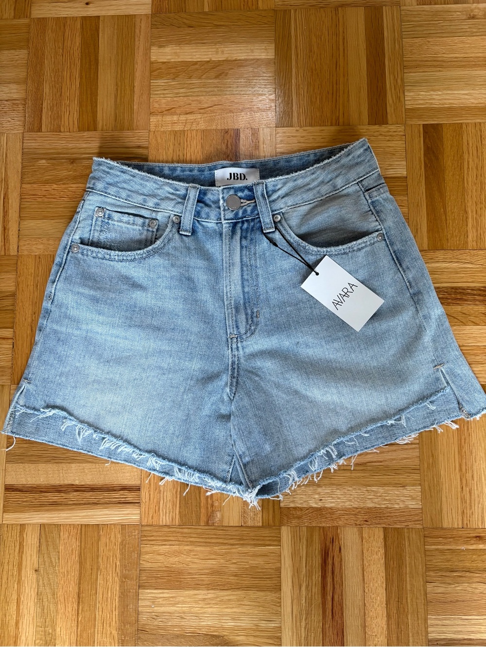 Light Blue High-Rise Frayed Hem Denim Shorts